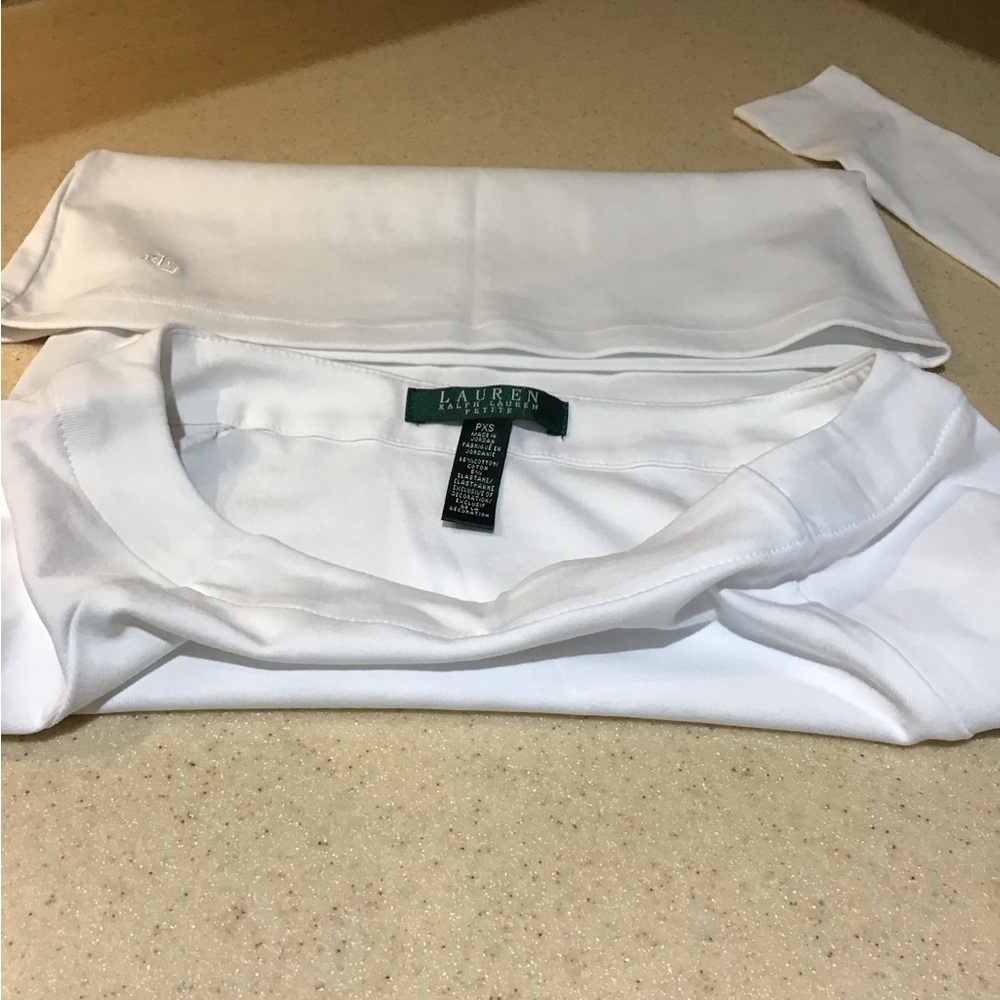 Ralph Laurent Cotton-Blend Boatneck Top long sleeve white size P XSmall - Picture 3 of 3